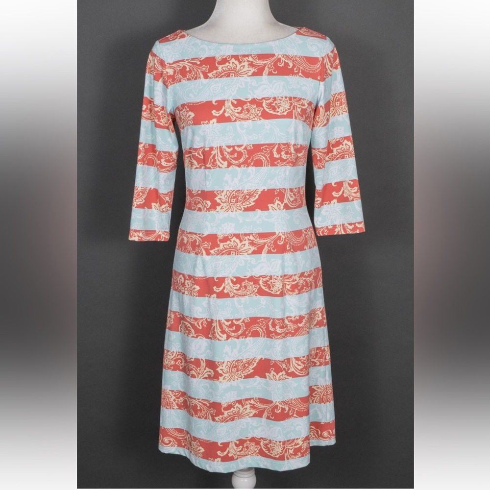 J. McLaughlin Catalina Dress Paisley Orange Blue Stripe M